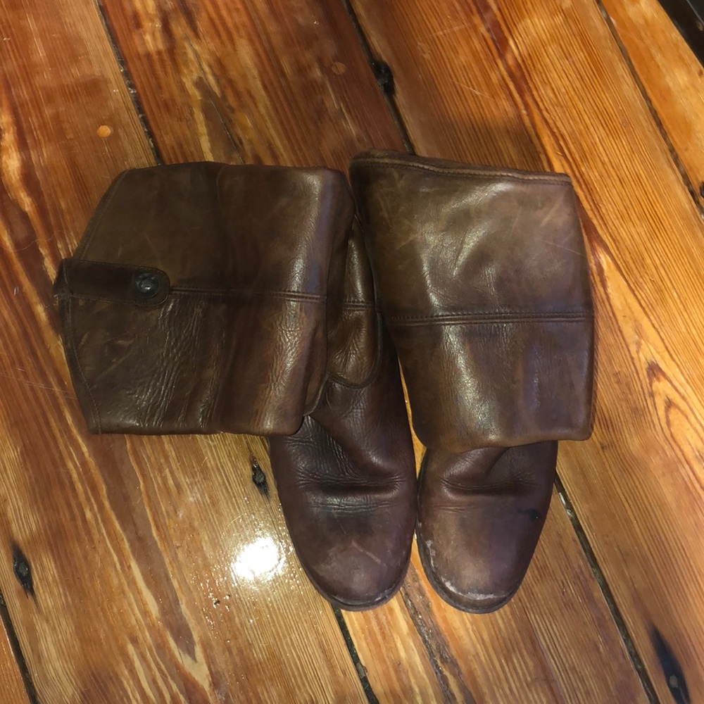 tall brown leather frye boots